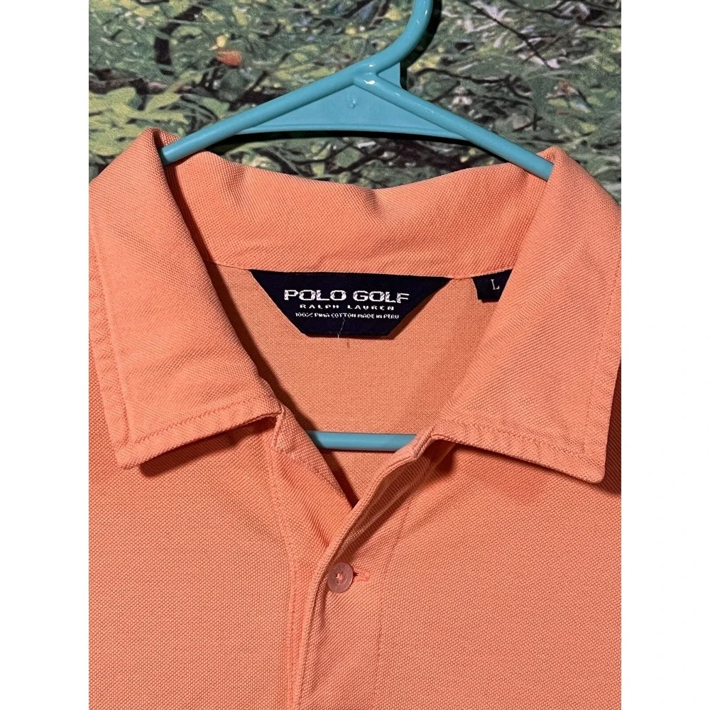 Polo Golf Ralph Lauren Men Large Short Sleeve Pima Cotton Solid Orange Shirt‎